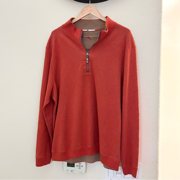 Tommy Bahama Flipshore Half Zip Reversible Pullover, Orange/Heather, Size XLarge - Picture 2 of 7